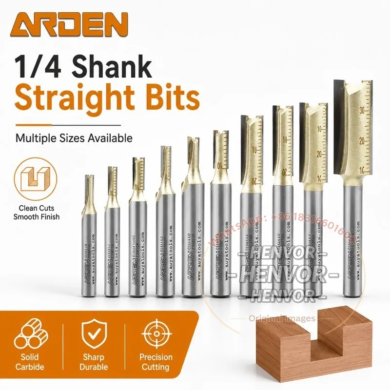 Arden 1/4 Shank Straight Router Bit 20 Sizes Carbide Woodworking CNC Cutting Slotting Engraving Tool for MDF Wood