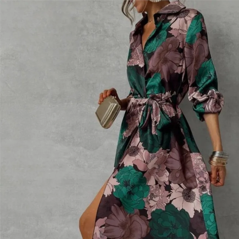 Retro Autumn Floral Garden Printed Women Dress 2024 Casual Half Sleeve A-Line Party Elegant Dress O Neck Loose Boho Long Dresses