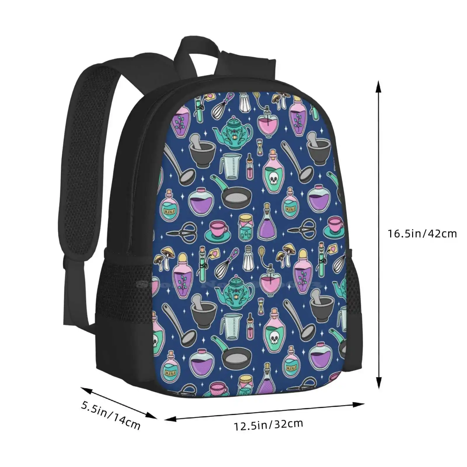 Tools Of The Kitchen Witch Pattern-Midnight School Bags For Teenage Girls Laptop Travel Bags Witchy Kitchen Aesthetic Unusual