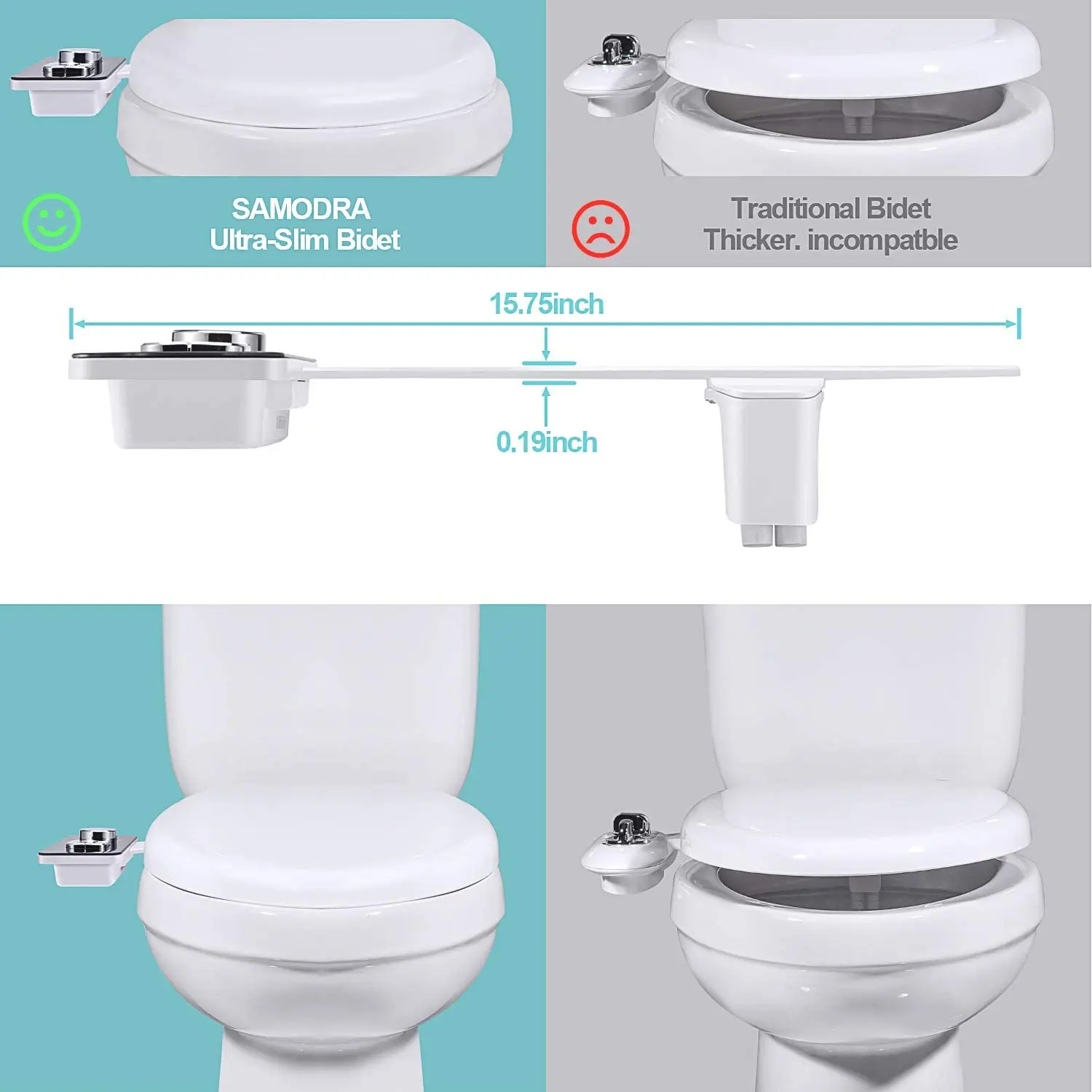 SAMODRA-Fixação de Bidé, Água Fria Não Elétrica, Fixação do Assento Sanitário, Controles de Pressão, Auto-Limpeza Retrátil