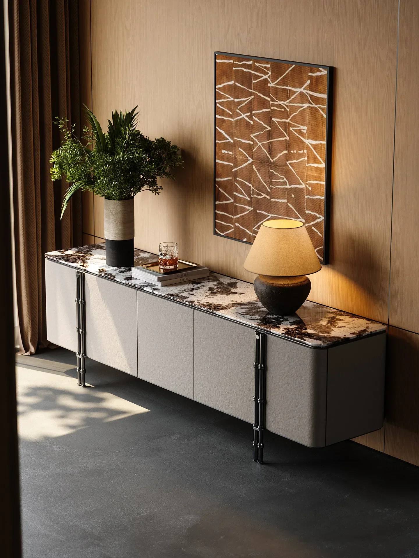 H1  [Bamboo] Bedroom TV Cabinet Light Luxury Whole House with Solid Wood Luxury Stone Entrance Design Bucket Cabinet
