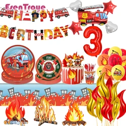 Firefighter Firetruck Birthday Party Decoration Balloons Disposable Tableware Plates Cups for Kids Boys Fireman Party Favors Toy