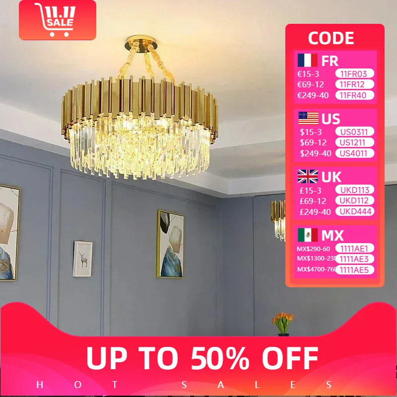 

Nordic Modern Luxury Golden Luxury Chandelier Interior Lamps Hotel Living Room Ceiling Glossy Crystal Led Lights Home Decoration