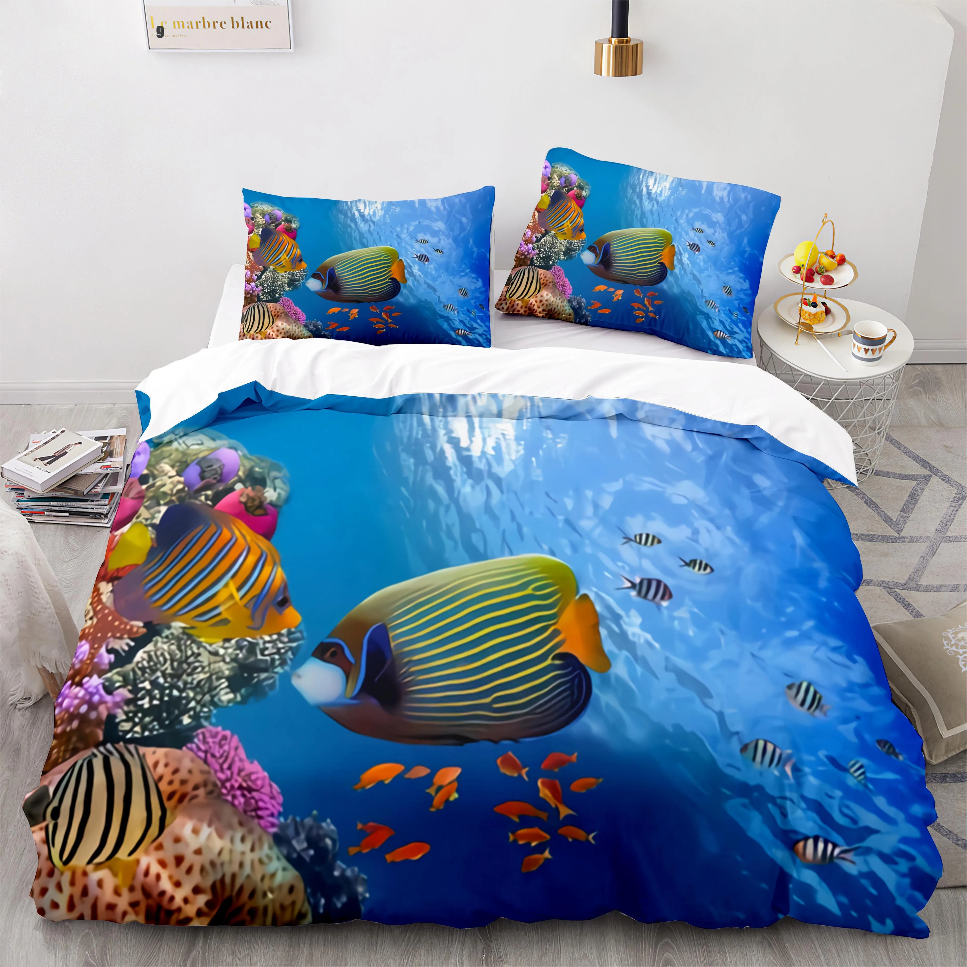 Fish Bedding Set Single Twin Full Queen King Size Marine life Bed Set Aldult Kid Bedroom Duvetcover Sets 3D Anime Kawaii 013