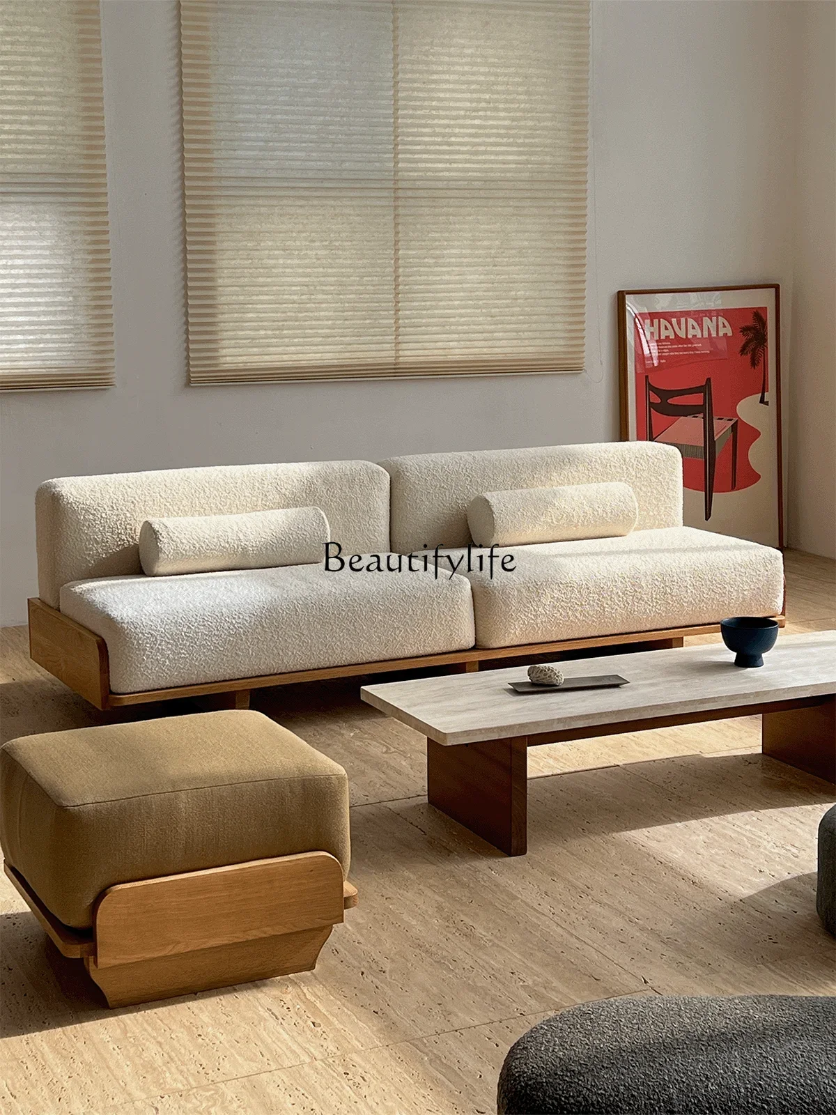 

yj5White Oak Log Fabric Multi-Seat Sofa Living Room Simple