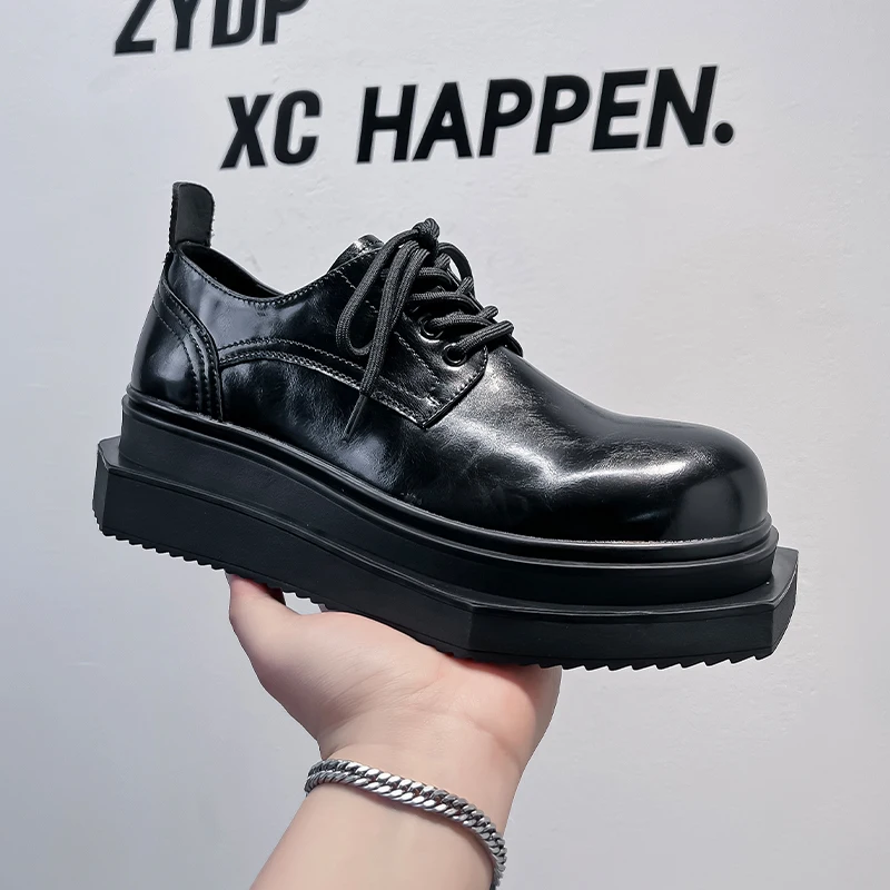 

Мужские кожаные туфли, черные повседневные туфли в уличном стиле, увеличивающие рост, для подростков, весна 2024