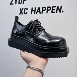 Hight Quality 2024 Spring New Street Style Height Increasing Leather Shoes For Men's Black Hombre Teenagers Daily Casual Dress