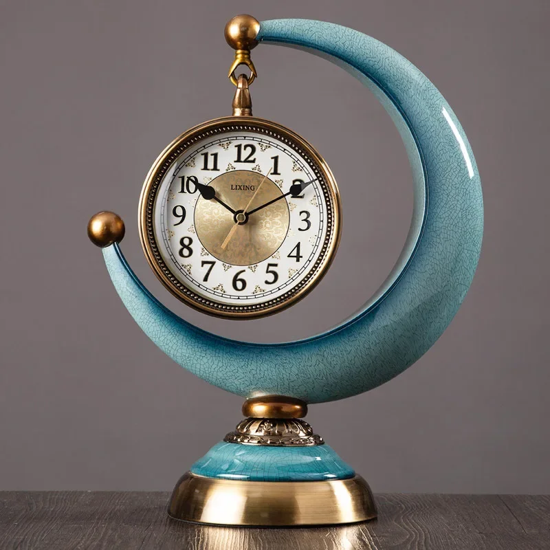 Luxury Mechanical Table Clock Silent Watch Desk Clock Living Room Desktop Retro Moon Table Decoration & Accessories Gift