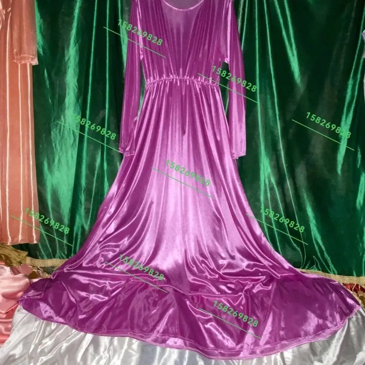 

Glossy Sexy Women Satin Long Dress Long Sleeve Loose Night Dress Plus Size Sleeping Robe