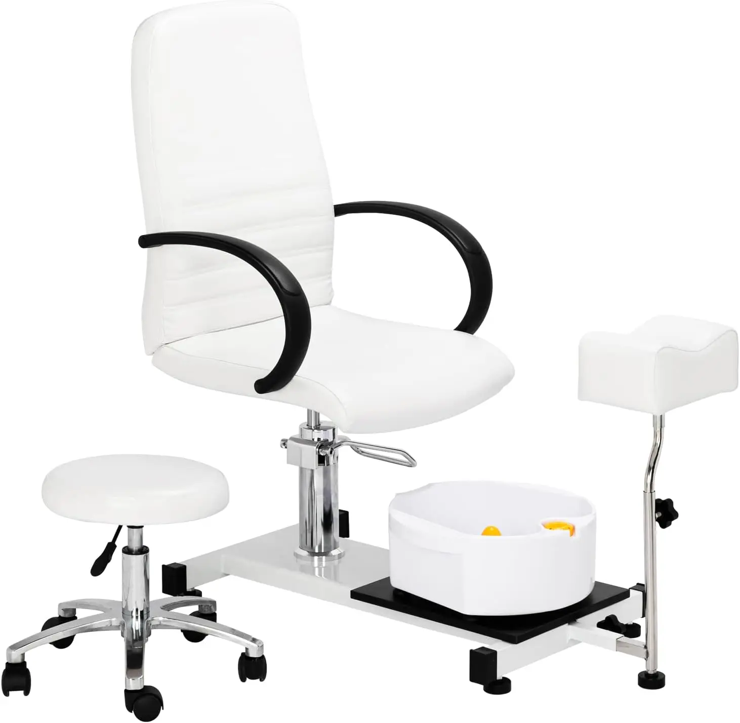 Silla de pedicura blanca con taburete y baño de pies con masaje de burbujas, silla Pedi hidráulica para tecnología de uñas, estación de unidad de salón de Spa de belleza Te