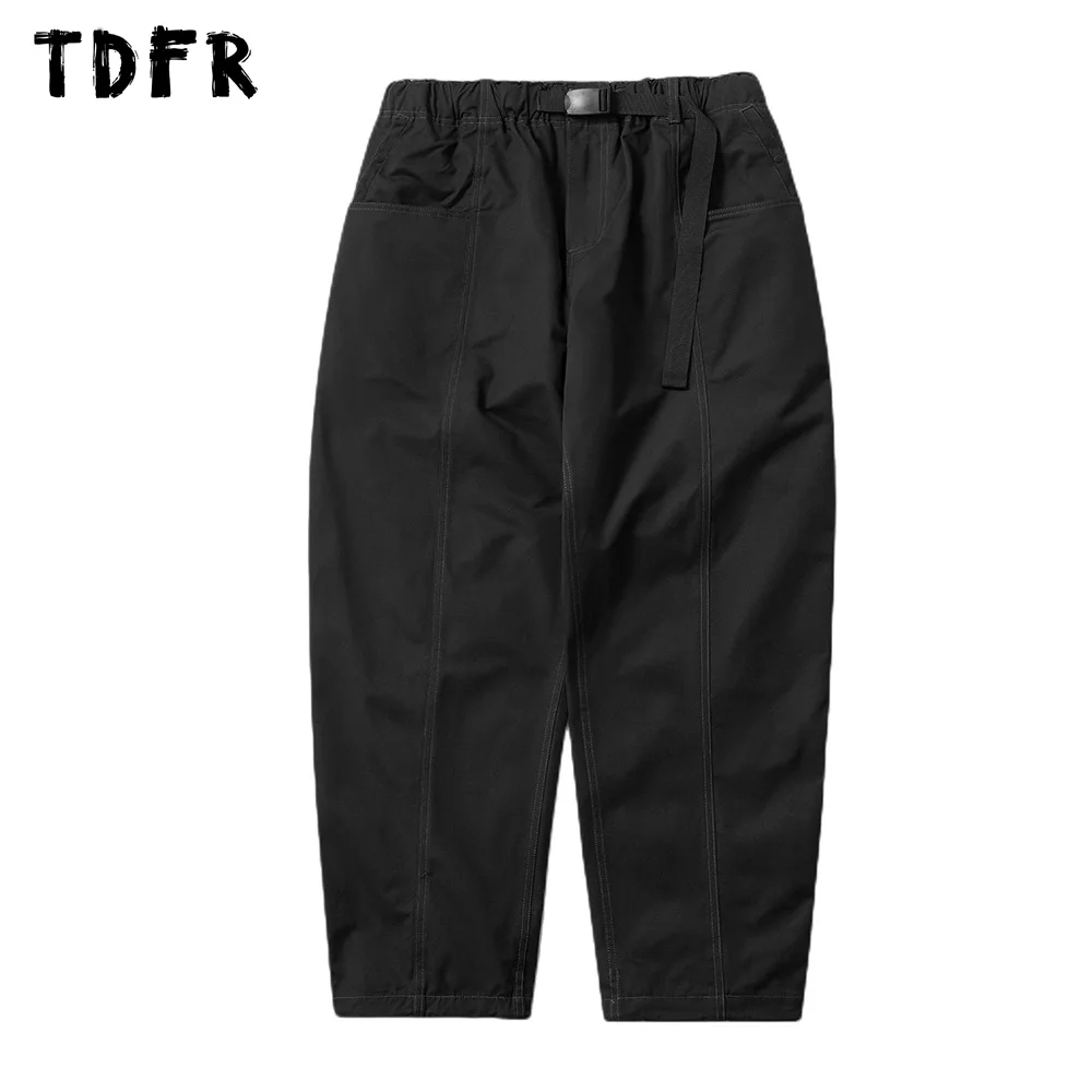 Pocket Cargo Pants Mens Solid Color Safari Style Casual Loose Wide Leg Adjustable Belt Pants Mens Trousers