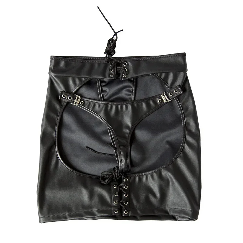 Minifalda de piel sintética con Tanga para mujer, falda Sexy de azotes para Club, DS, baile, Bondage, lencería erótica, ropa de Club nocturno