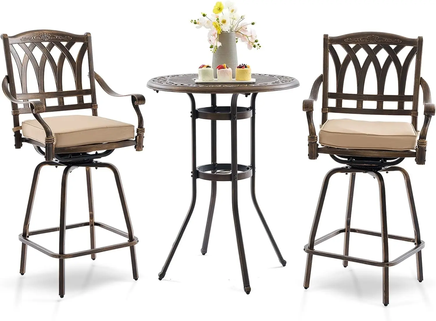 Juego de mesa y sillas giratorias para exteriores, juego de Bar para Patio de alta calidad de aluminio fundido para todo tipo de clima, juego de bistró, giro alto
