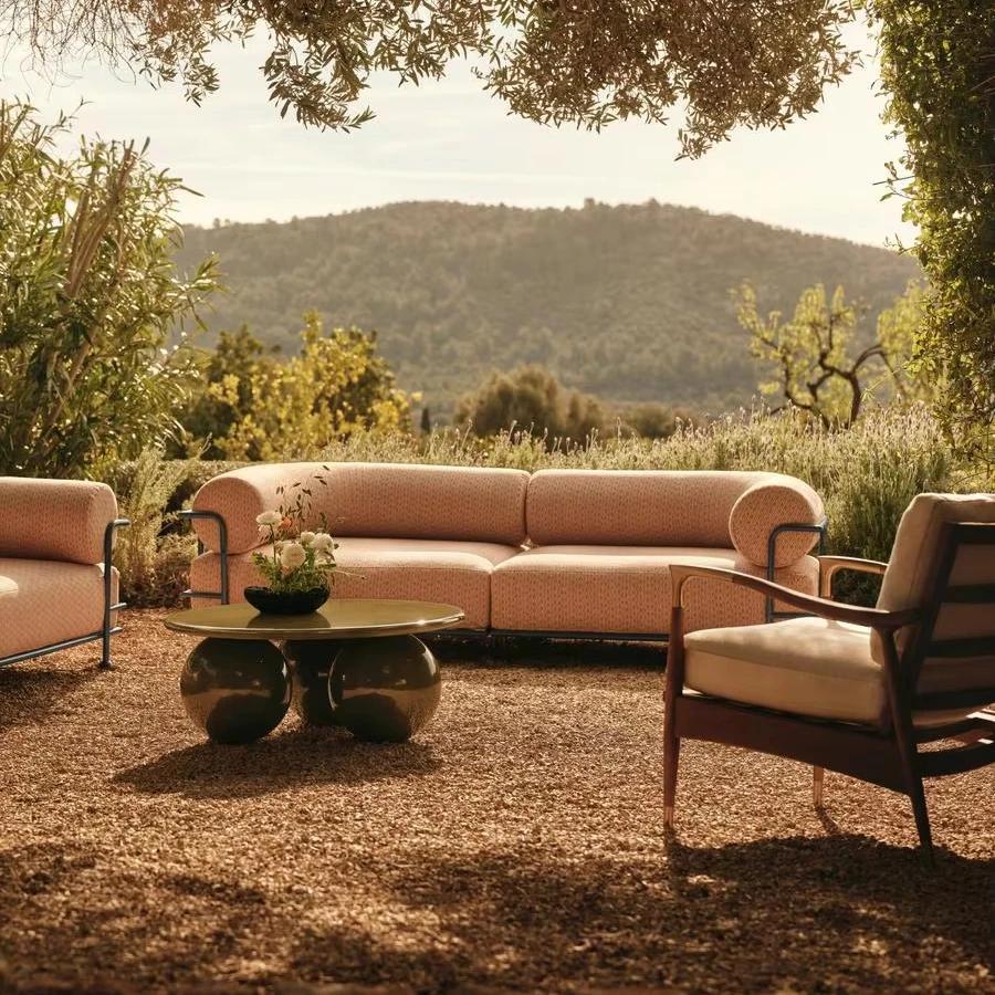 ！@Modern Outdoor Garden Corner Teak Wood Sofa Three-Seat Aluminum Furniture for Home and Hotel Leisure Style
