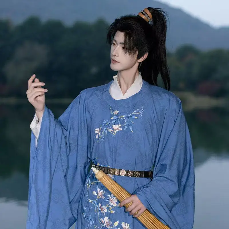

Vintage Chinese Style Embroidery Hanfu Men Women Traditional Tang Dynasty Round Neck Robe Halloween Event Street Cosplay Suit