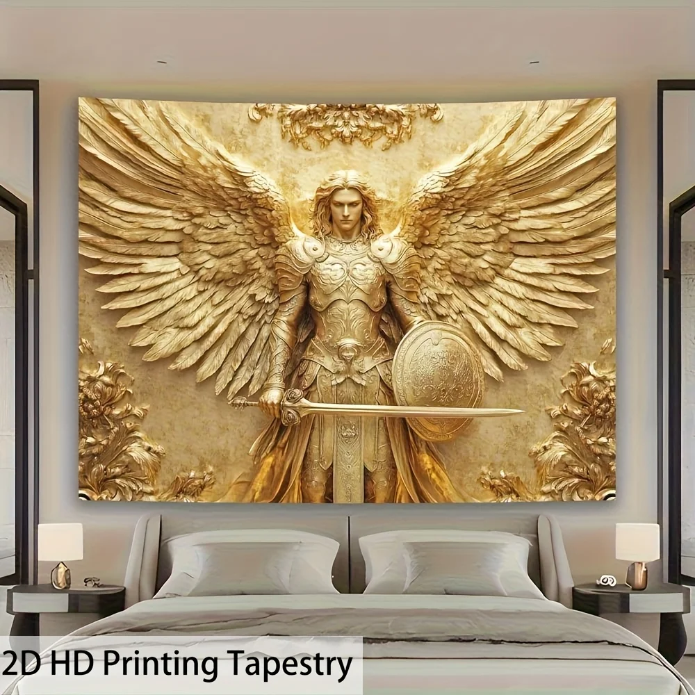 Glam Style Archangel Michael Tapestry Golden Angel Design Wall Hanging Living Room Bedroom Wall Decor Luxury Home Decor