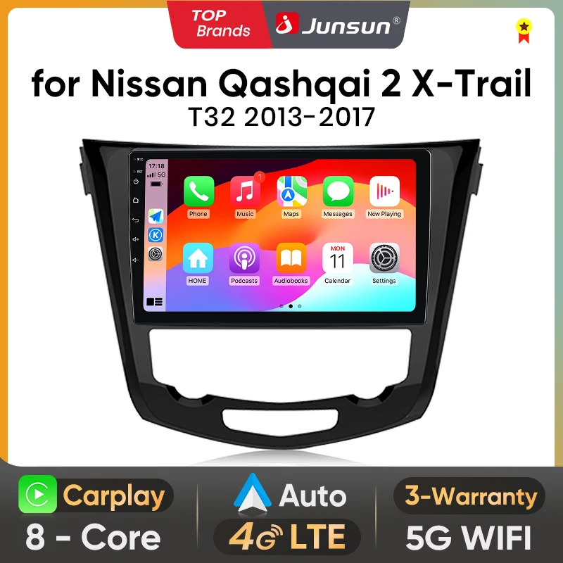 Junsun-Autoradio Android sans fil pour Nissan Qashqai, CarPlay, Unité principale, RDS, J11, X-Trail, T32, 2013, 2014, 2015, 2016, 2017