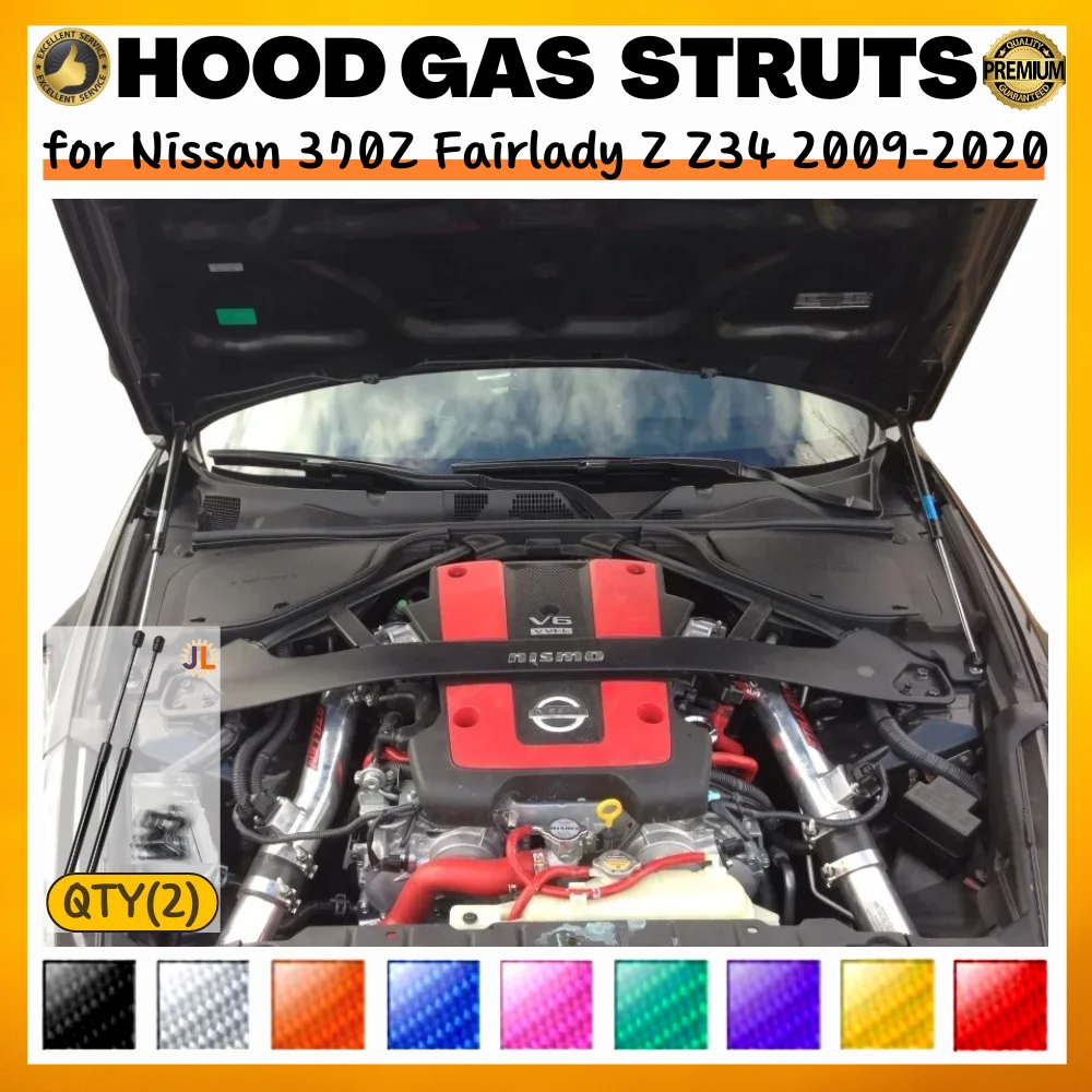 

Qty(2) Стойки капота для Nissan 370Z Fairlady Z Z34 2009-2020, модификация переднего капота, газовые пружины, амортизаторы, подъемные опоры, демпферы