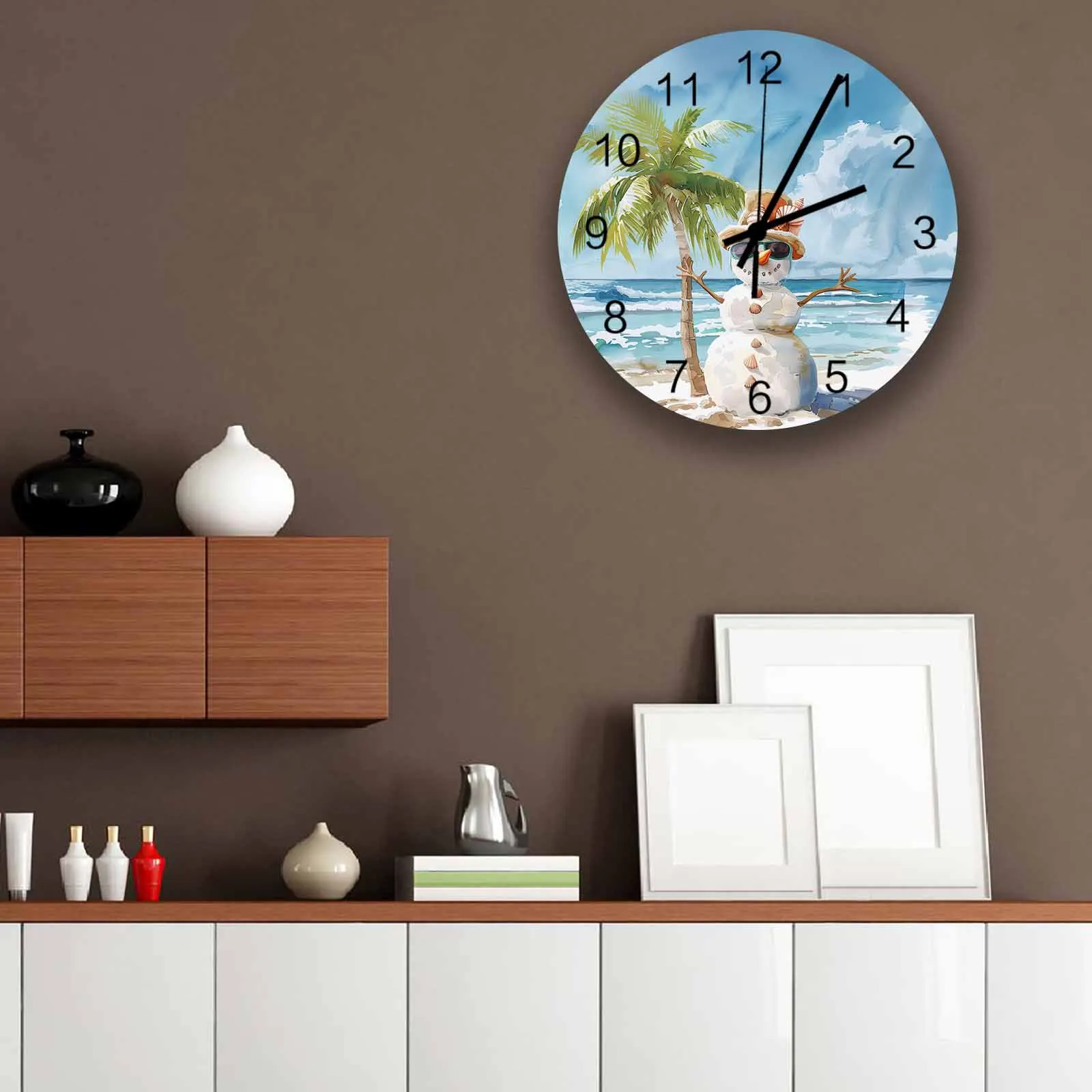 Snowman Beach Ocean Wall Clock Large Modern Kitchen Dinning Round Wall Clocks Bedroom Silent Hanging Watc