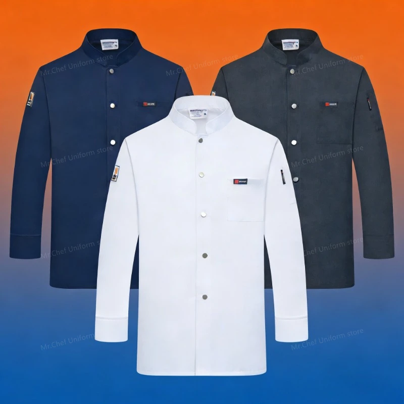 White Long Sleeve Chef Jacket Custom Logo Kitchen Cooking Outfit Men Breathable Hotel Chef Uniform Catering Work Clothes coat
