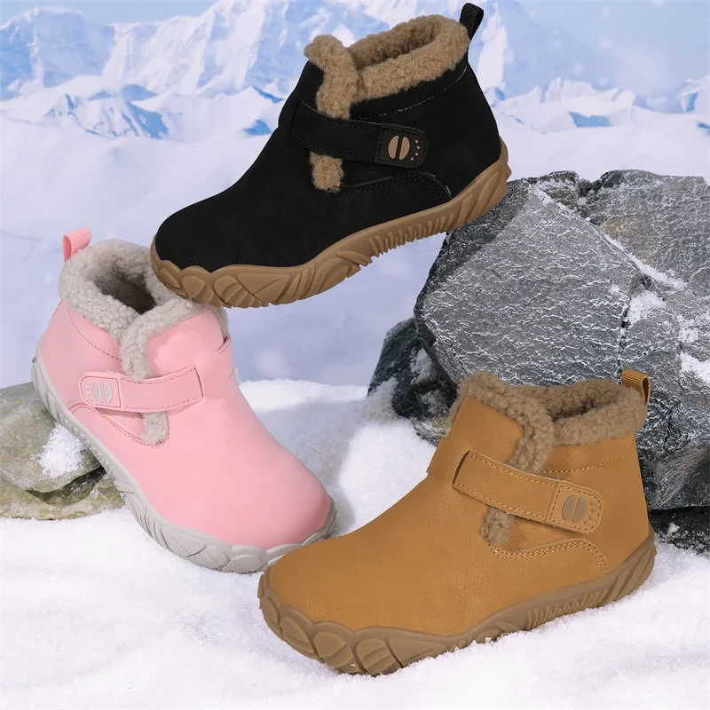 Kids Barefoot Snow Boots for Winter Boys Girls Wide Toe Box Hiking Boots Anti-Slip Minimalist Ankle Booties for Toddler/Little view 6