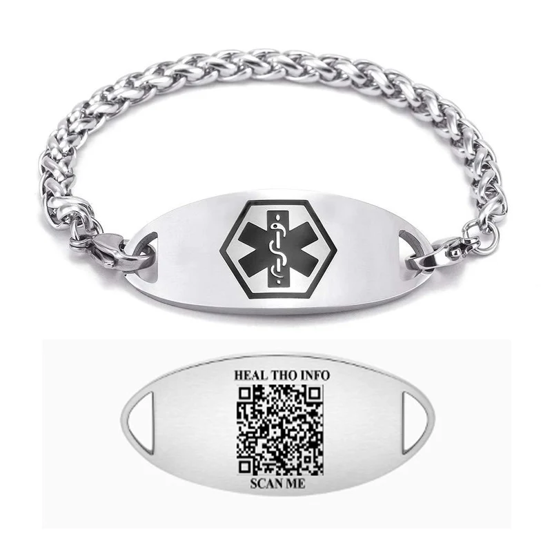 

Medical Bracelet Emergency First Aid Identity Disease Information Record ID Storage QR Code Double-sided Customized Adjustable