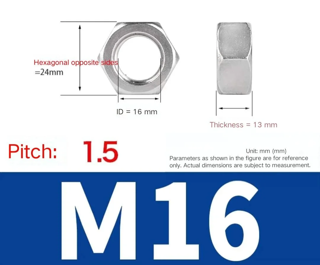 

M16 × 1,5 Шестигранная гайка 304 нержавеющая сталь правая резьба