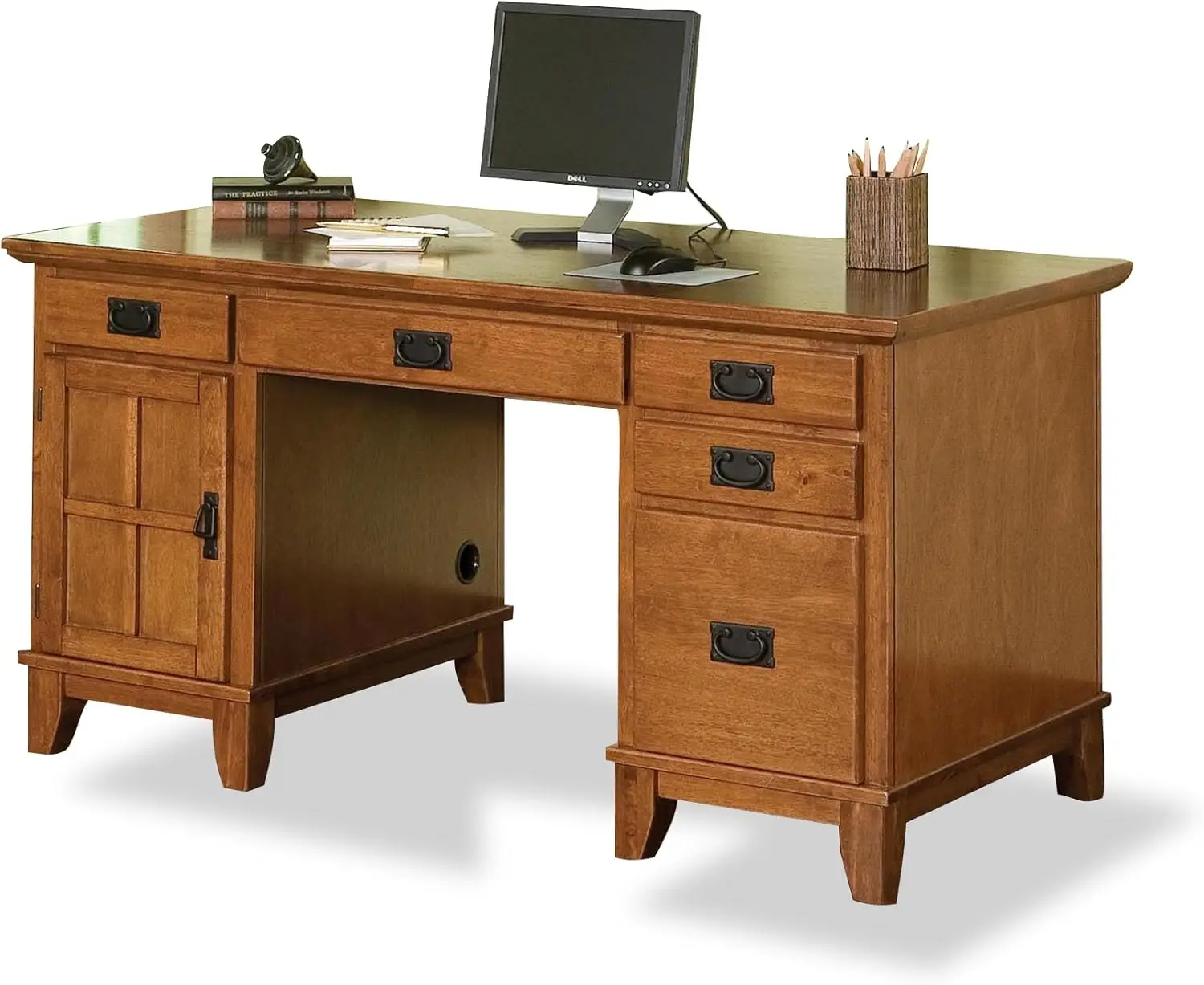 

Arts and Crafts Cottage Oak Double Pedestal Desk by Home Styles