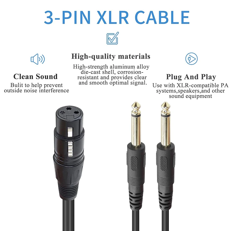 3Pin XLR żeński/przejście ze złącza męskiego na podwójne 6.35mm TS 1/4 Splitter Stereo przewód łączący do gitary mikrofonowej wzmacniacz mikser