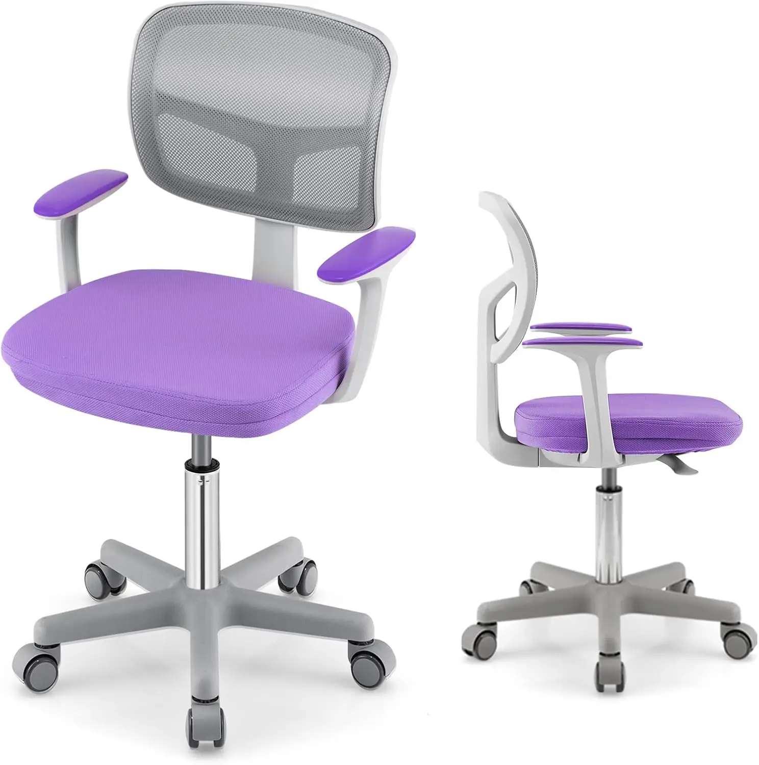 Ajustável Mesh Computer Chair com Braço, Almofada macia, Mid Back, cadeira giratória de escritório para Adolescentes e Estudantes, roxo