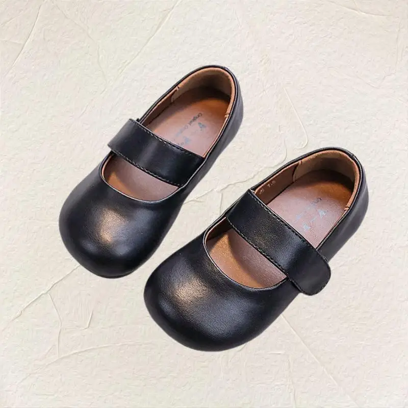 Sepatu pantofel kulit untuk anak-anak, sepatu pesta, sepatu datar modis Retro coklat padat lembut, sepatu gaun kulit kualitas tinggi untuk bayi perempuan umur 0-6 tahun