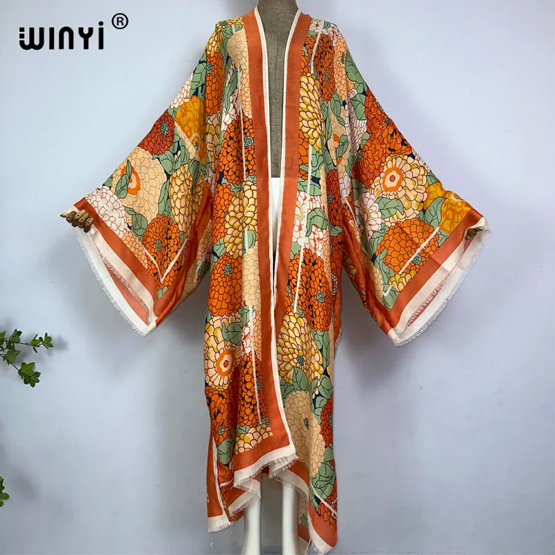 WINYI-Kimono à manches longues imprimé bohème pour femme, cover-up élégant, cardigan sexy, maillot de bain, vêtements éducatifs, 138 playa, plage, été, 2023