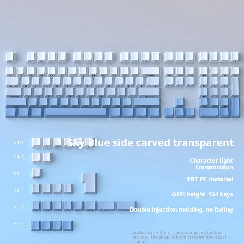 Superb Sky Blue Gradient Side-printed Luminous Keyboard Accessories Keycaps 134-Key Small Full Set OEM Height PBT Material Two-C