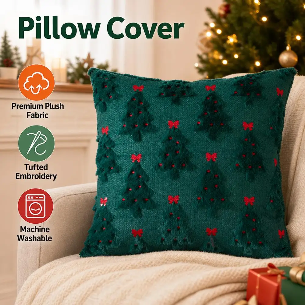 1pc Christmas Decorative Throw Cushion Knitted Christmas Tree Pattern For Living Room Sofa Cushion Cover Christmas Pillow Cover