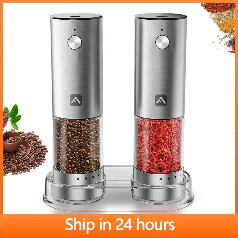 2025 ใหม่ Milepoint ไฟฟ้าเครื่องบดพริกไทยเครื่องปรุงรสเครื่องเทศ Mill เกลือ Shaker LED Light 6 โหมดครัวเครื่องมือทําอาหาร 2 ชิ้นชุด