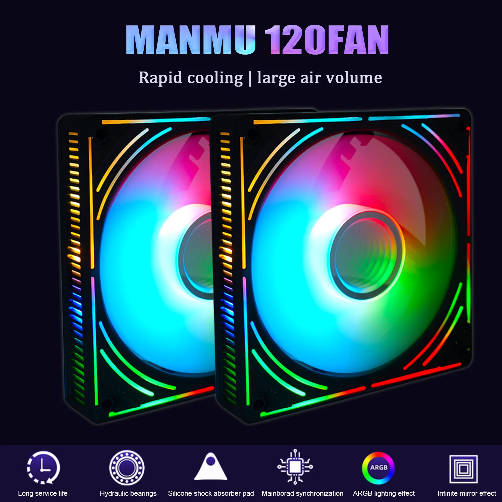 MANMU 120mm Computer Rgb Cooling Cooler Fan ARGB Infinity Mirror PC Case Fan Computer Case Fan 5V3pin