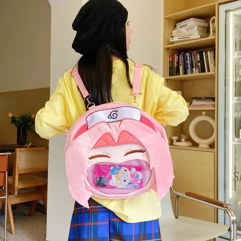 Bandai New Naruto Plush Backpack Cartoon Haruno Sakura Large Capacity Itabag Anime Peripherals Girls\' Holiday Gifts Commuting