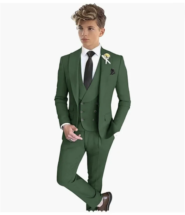 3 Pieces Boy Suits Formal Peaked Lapel Slim Fit Wedding Tuxedo Kids Tailor Made 2-16 Years Old Child Suit ( Blazer+Pants+Vest )