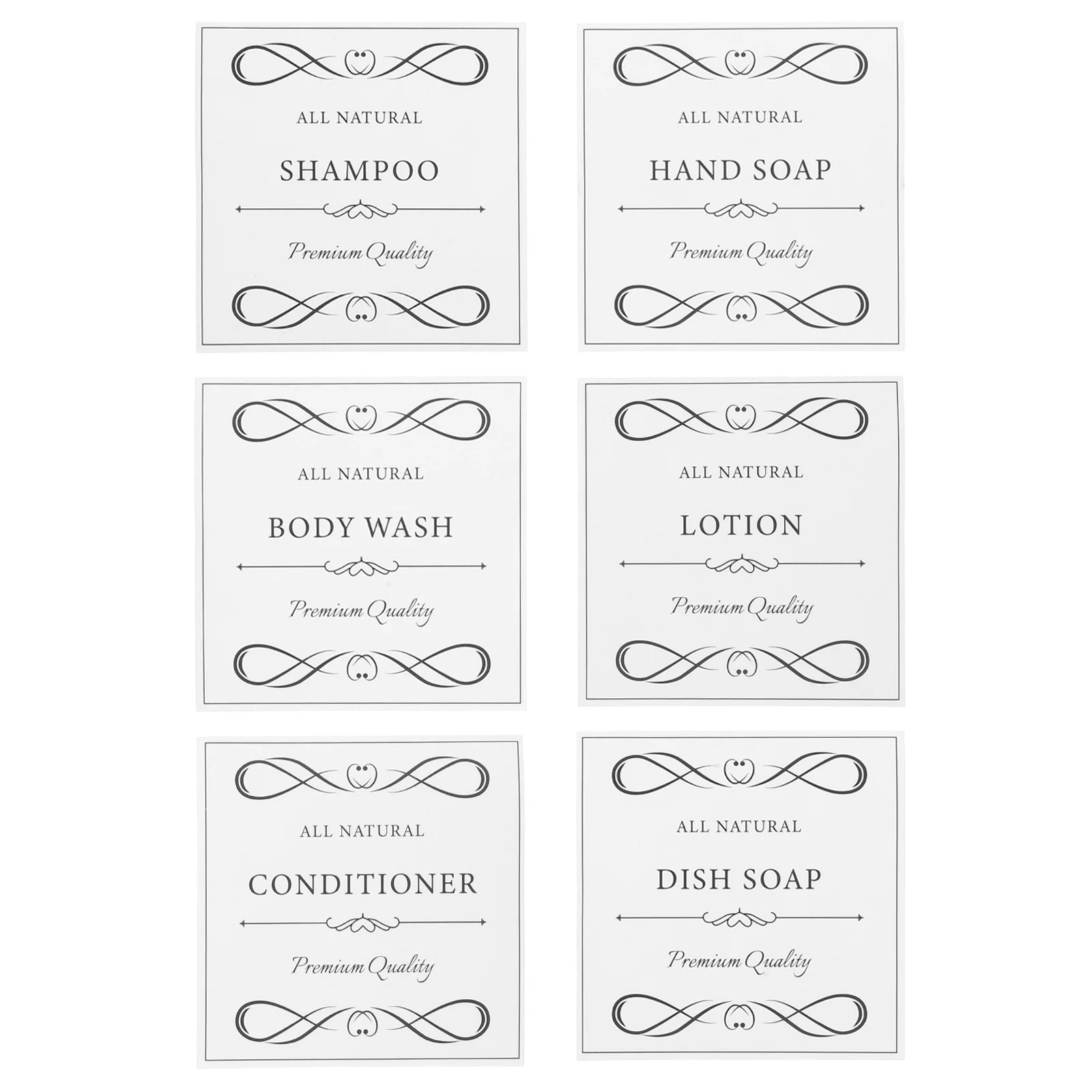 6 Sheets Waterproof Hand Soap Labels Stickers for Shower Bottles Dispenser Bathroom Travel PVC Self Adhesive