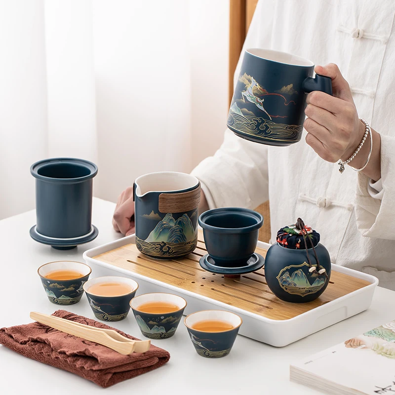 مجموعة علب هدايا مجموعة الشاي الصينية الأنيقة، هدية نقل فاخرة راقية، بنك الأعمال يمنح الأصدقاء وكبار السن