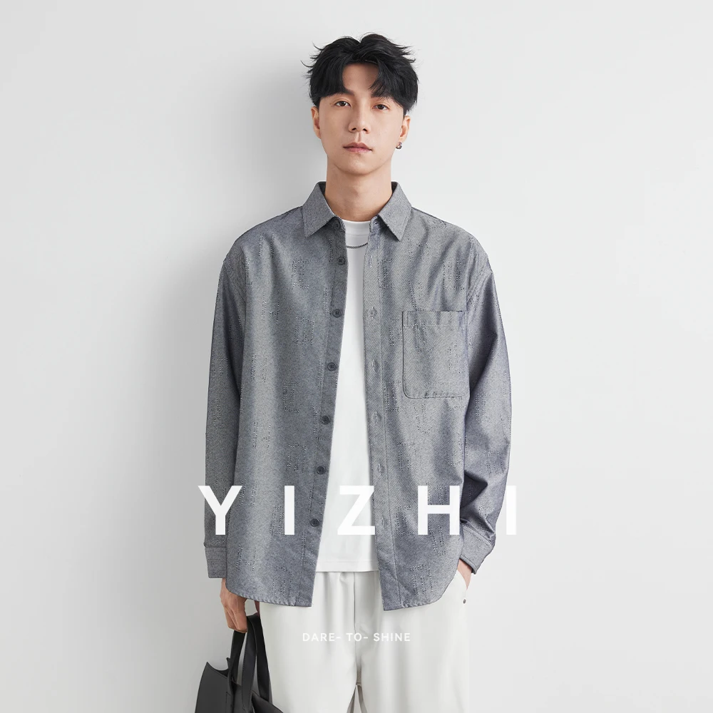 

Men's Embossed Lapel Shirt 2025 Autumn New Quality Brand Shirt Loose Long Sleeve Top Single-Breasted Button Design Men Clothing