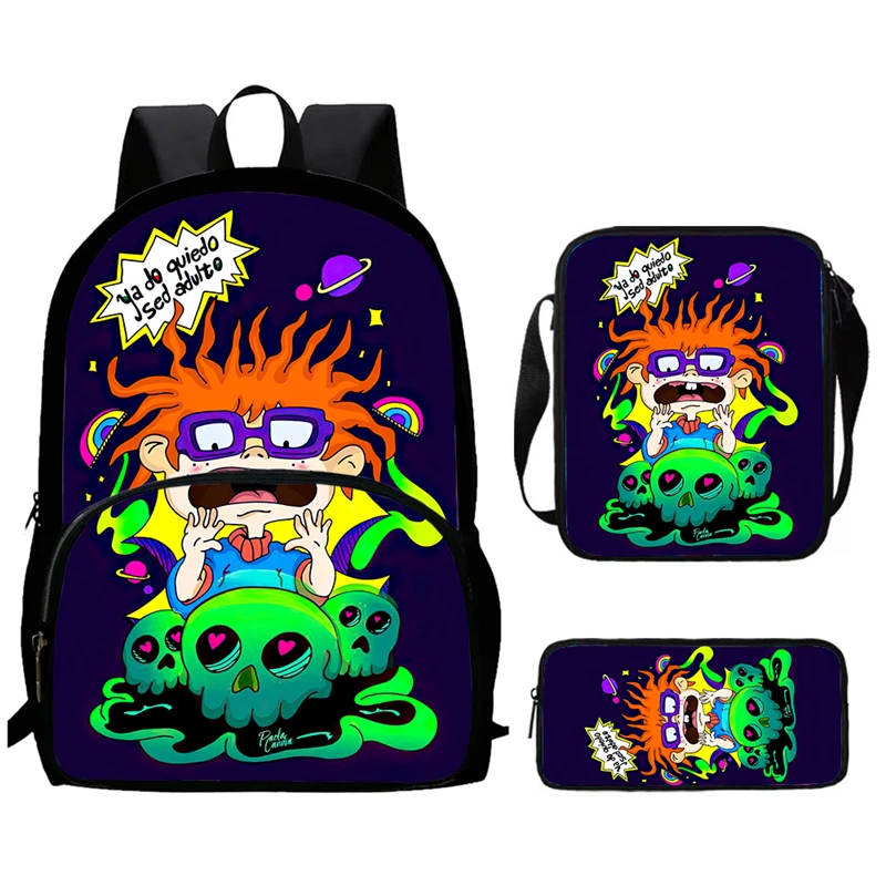 R-Rugrats Child School Backpack with Front Pocket,Shoulder Bags,Pencil Bags for Aged 5-10,Cartoon School Bags for Boys Girls