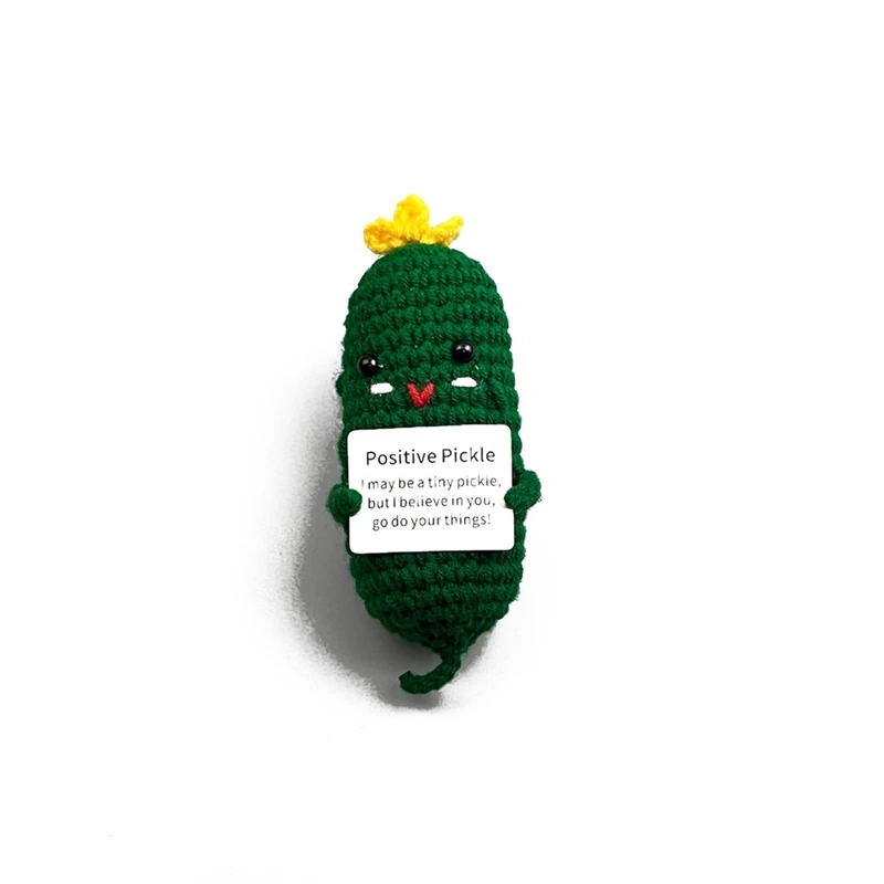 3Pcs Premium Quality Parts Mini Handmade Crocheted Cucumber Dolls Delightful Wool Knitted With Positive Affirmation Card