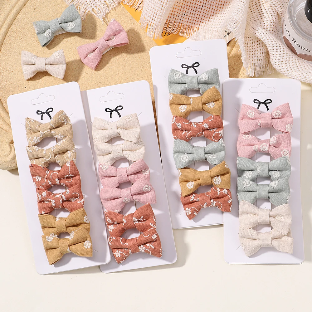 6pcs/set Mini Bows Baby Printe Hair Clips Girl Cotton Soft Hairpin Children Sweet Hairgripe Boutique Babe Hair Accessories Gift