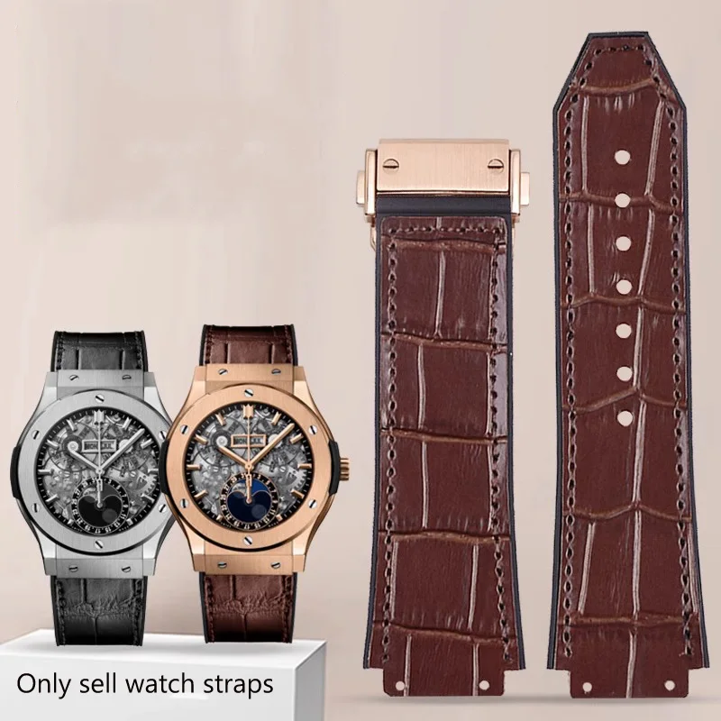 

Genuine Leather Watch Band For Hublot Big Bang Series Cowhide Strap Men waterproof Wristband With Tools Accessories 26*19mm