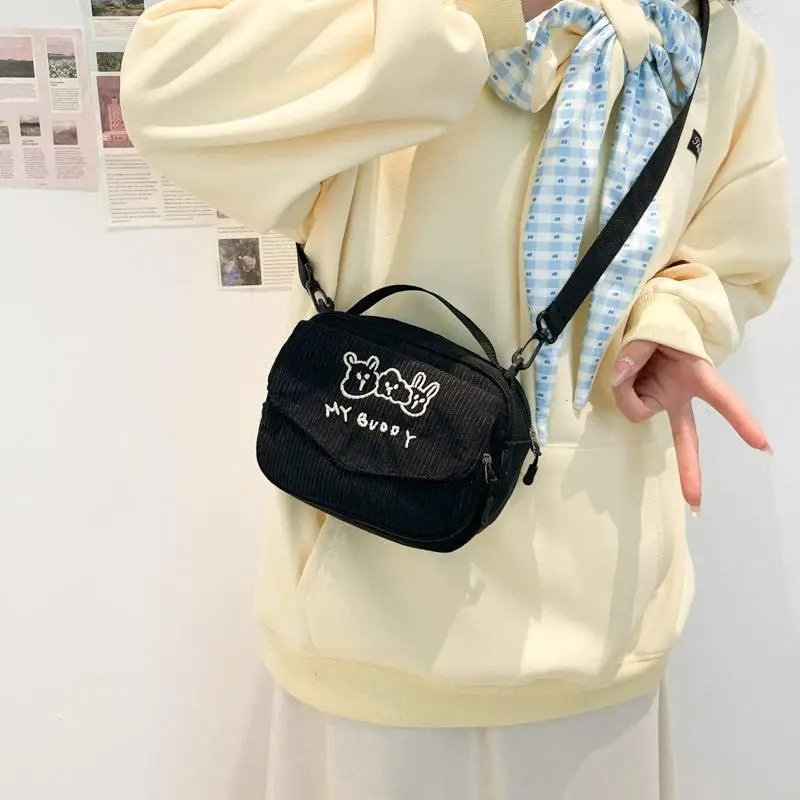Cute Canvas Crossbody Bag Sporty Women's Phone Bag Casual Simple Style with Multiple Compartments Wear Resistant for Students