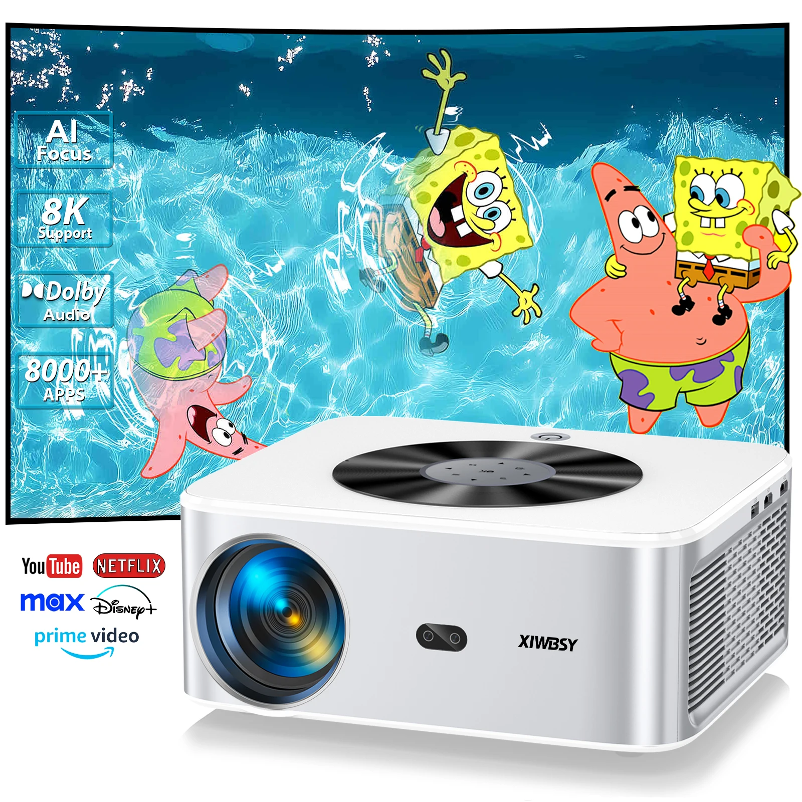 

XIWBSY 800ANSI Outdoor Projector 25000 Lumens Auto Focus/Keystone Projector Wifi6 Video Home Theater Portable Beamer Proyector