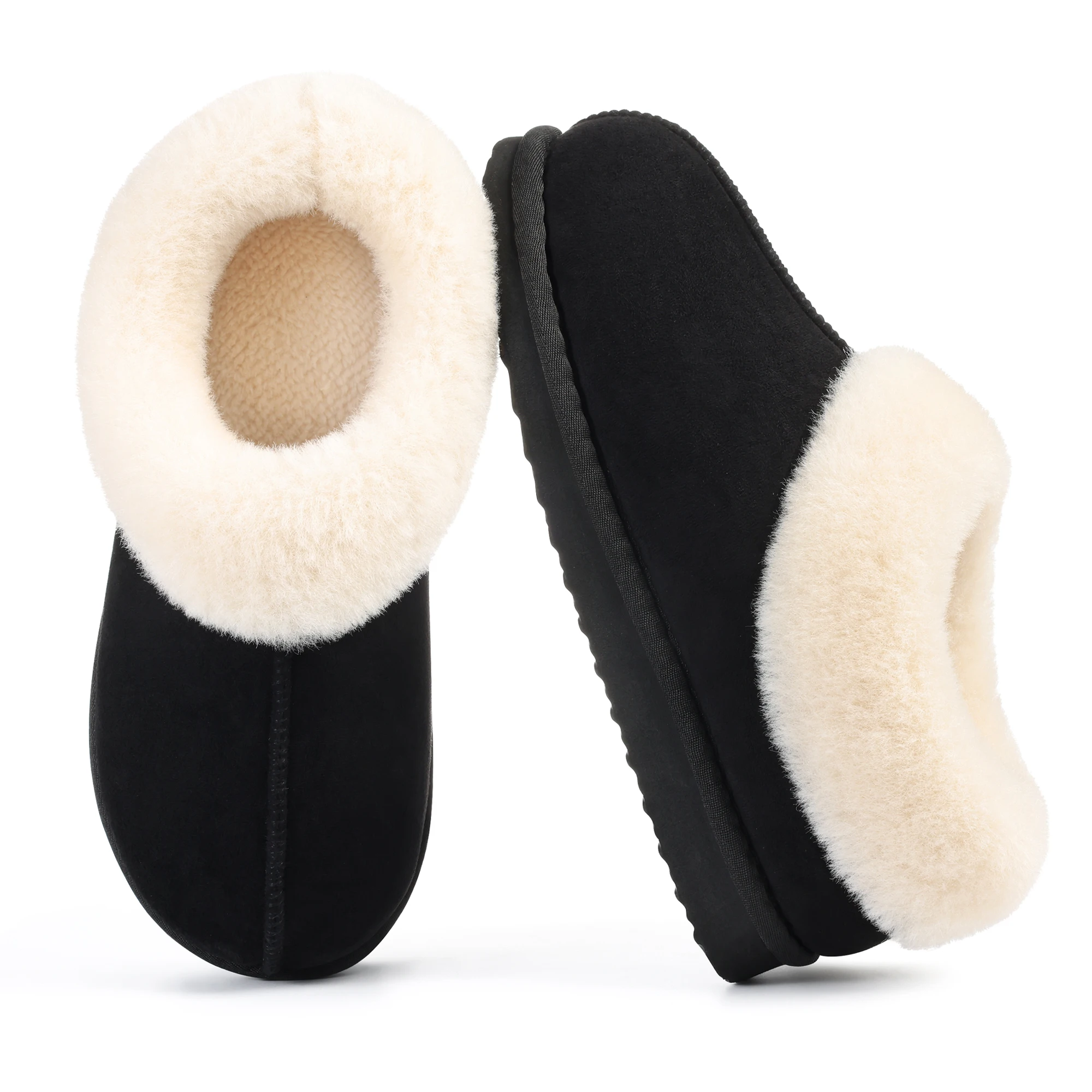 

Evshine Winter Men Plush Slippers Indoor Outdoor Warm Anti-slip Furry Cotton Shoes With Fur Collar Women Cozy Fuzzy House Slides
