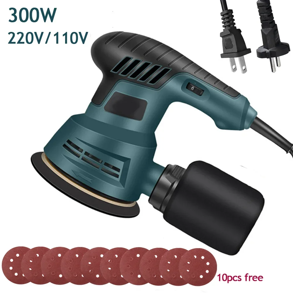 300W Electric Eccentric Sander, 6 Gears Speed Adjustment 5 Inch 125mm , for Wood Sanding and Car Polishing