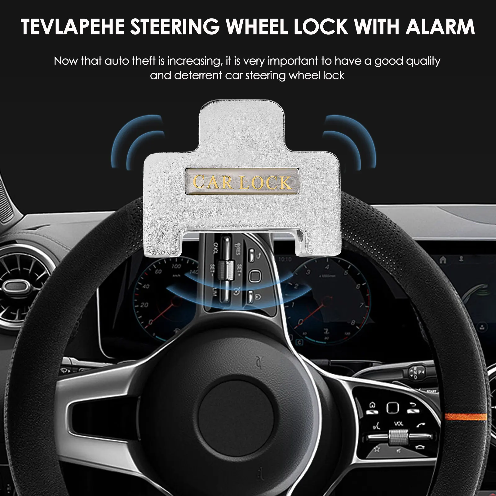 Steering Wheel Lock With Alarm 120dB, Steering Lock  Wheel Lock  Crook Locks For Cars, Car Lock Anti-Theft Device Heavy Duty